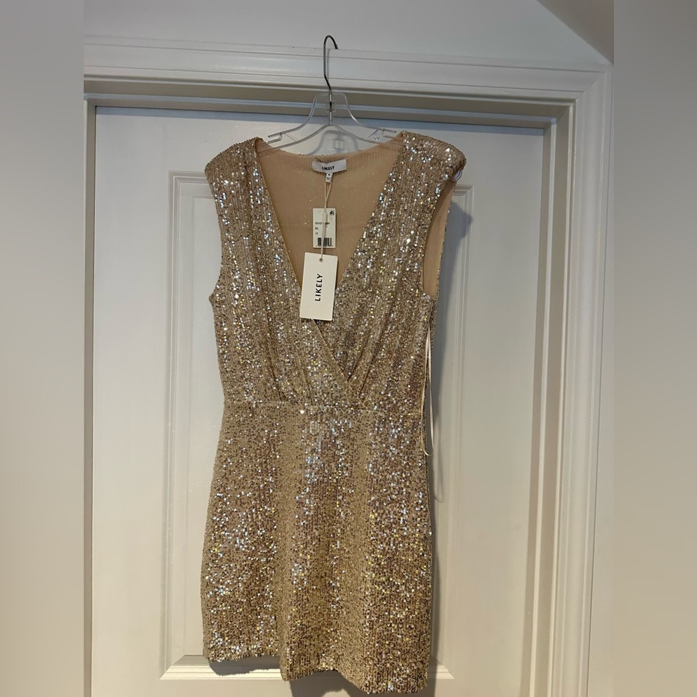 Likely Sparkling Gold Sequin Mini Dress
